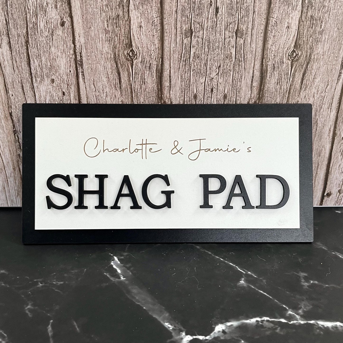Personalised Shag Pad Sign: Engraved Bedroom Plaque, Rude Humor Gift, Joke Couples