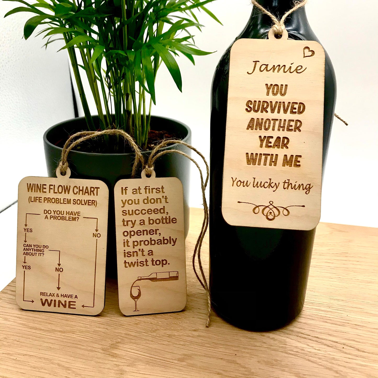 Funny Wine Flow Chart Tag: Novelty Wooden Wine Gift Label