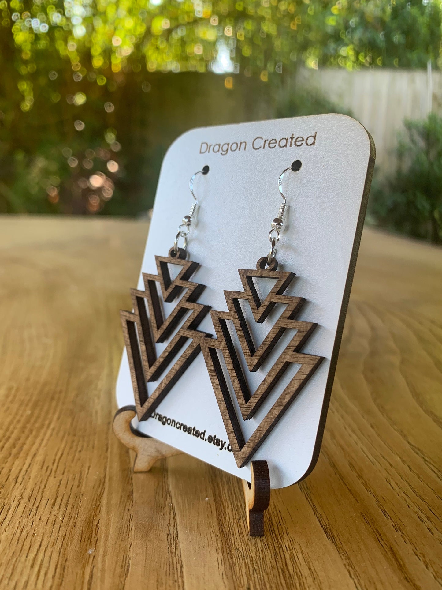 Wooden Earrings - Lightweight hyper allergenic Earrings - handmade Drop Earring - Dangly Silver